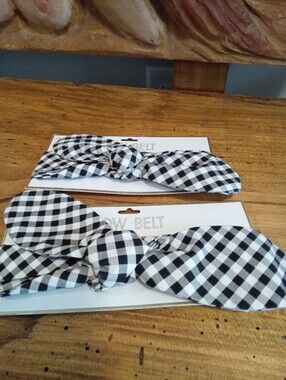 Mud Pie Black and White Gingham Bow Waist Belt Size M/L 34"-38"